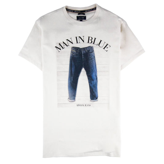Armani Jeans Man In Blue Jean Printed T Shirt Off White