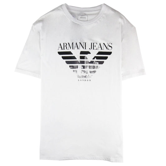 Armani Jeans Eagle London Logo T Shirt Bianco Ottico