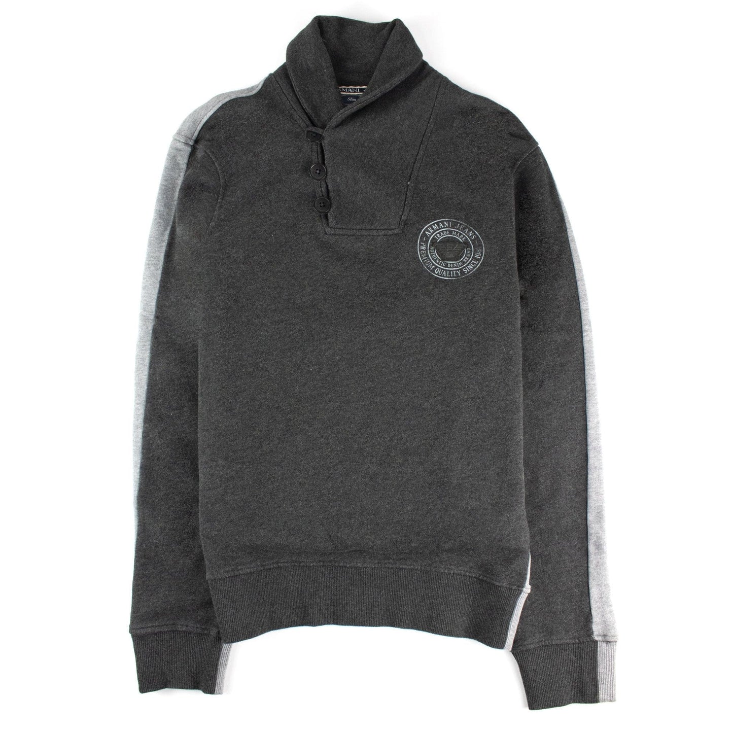Armani Jeans 3 Buttons Rubber Logo Sweatshirt Dark Grey