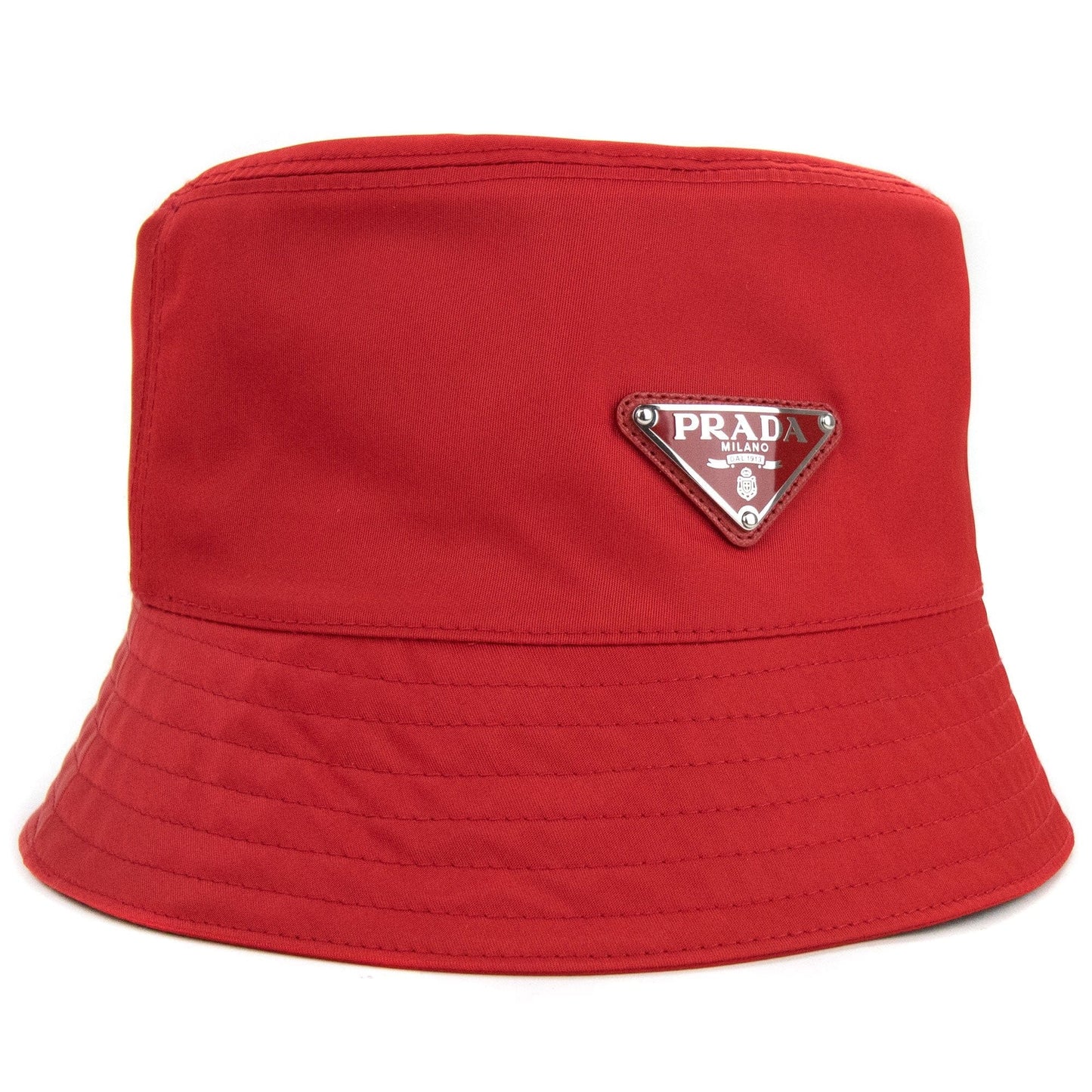 Prada Nylon Logo Bucket Hat Rosso