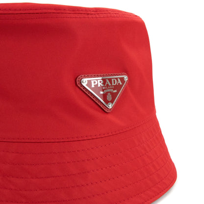 Prada Nylon Logo Bucket Hat Rosso