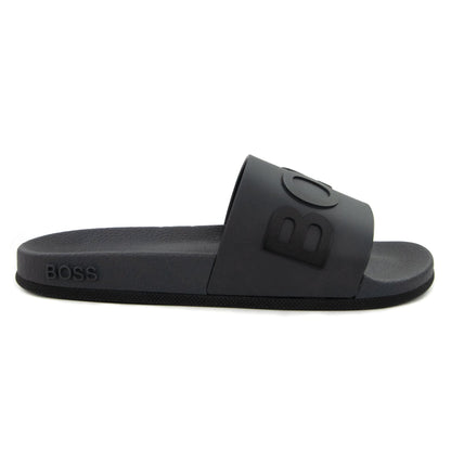 Hugo Boss Embossed Logo Monogram Slides Medium Grey