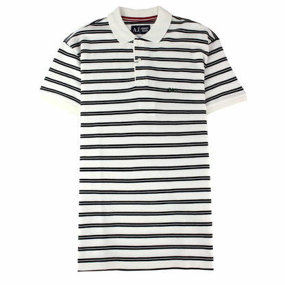 Armani Jeans Embroidered Logo Stripe Polo White