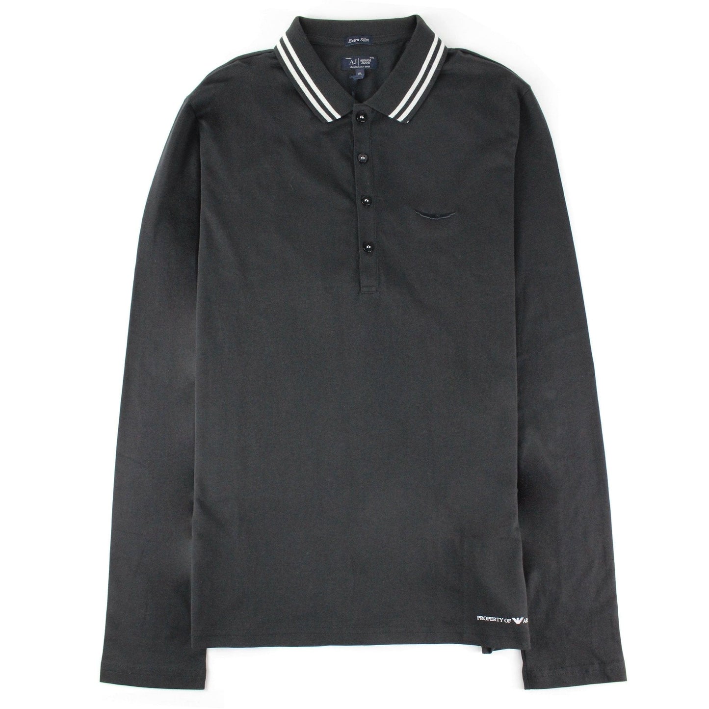 Armani Jeans Embroidered Logo Extra Slim L/s Polo Black
