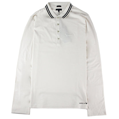 Armani Jeans Embroidered Logo Extra Slim L/s Polo Off White