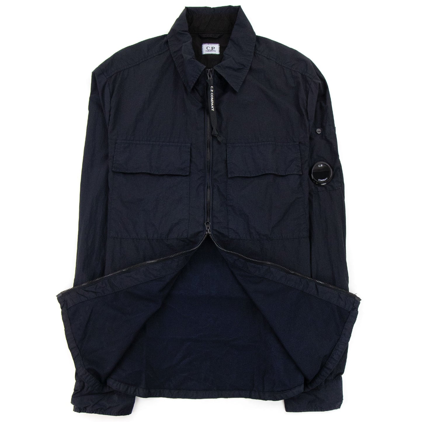 CP Company Arm Lens Zip Up Nylon Overshirt Navy 888