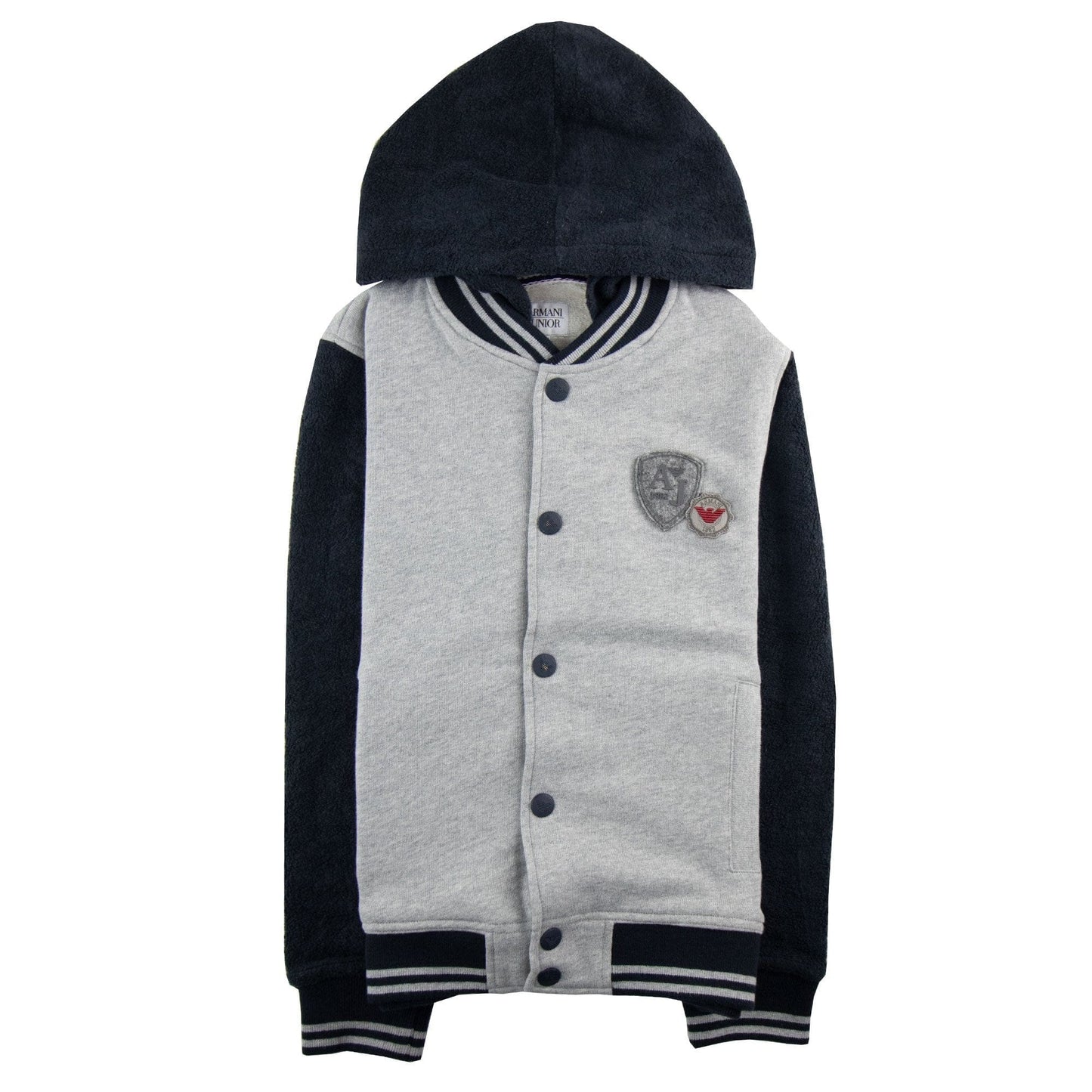 Armani Junior Embossed Logo Hoodied Bomber Jacket Grey