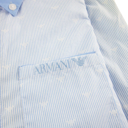 Armani Junior All Over Logo Print L/s Shirt Baby Blue