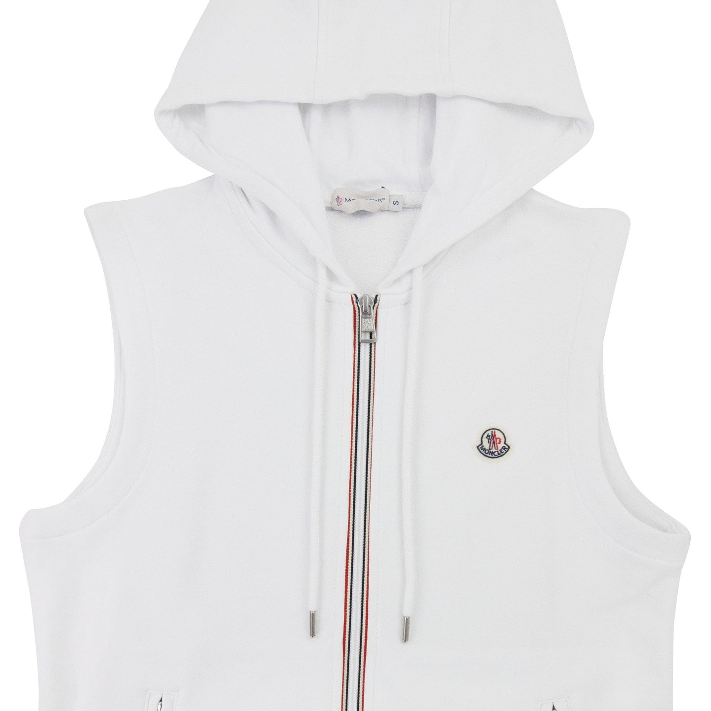 Moncler Logo Sleeveless Zip Up Hoodied Sweat White 001