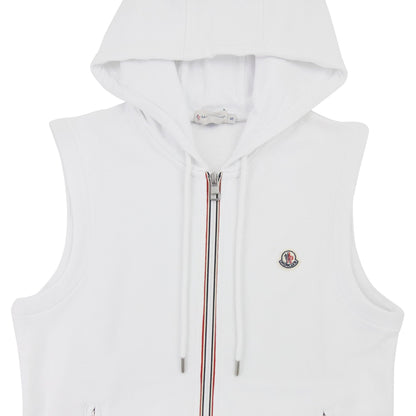 Moncler Logo Sleeveless Zip Up Hoodied Sweat White 001