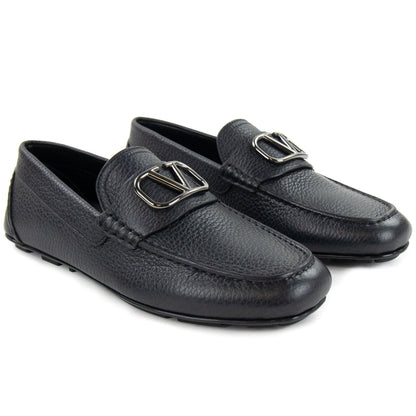 Valentino Vlogo Calfskin Driving Shoe Black