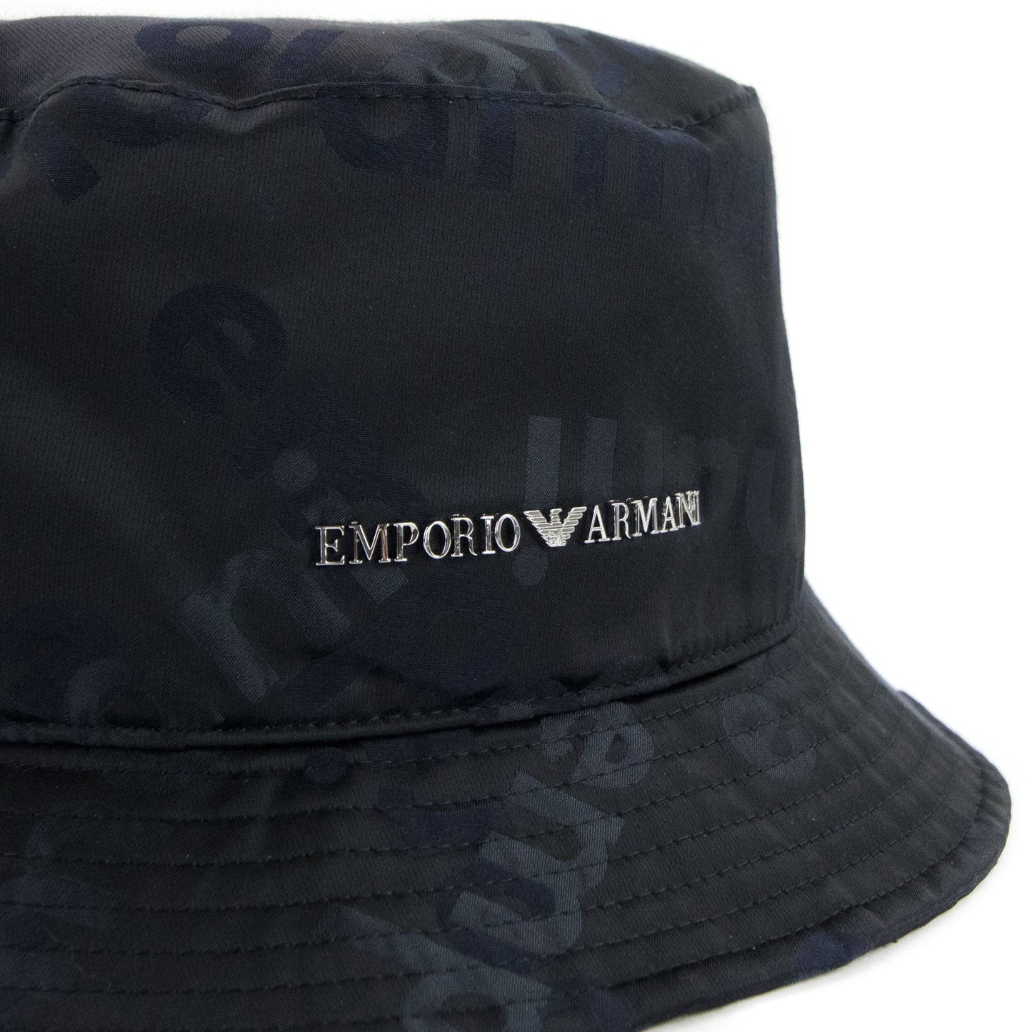 Emporio Armani Logo Plate Cloche Hat Black