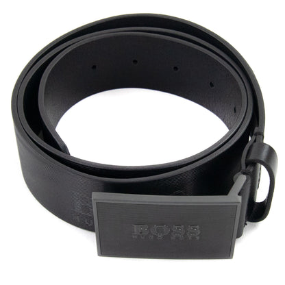 Hugo Boss Logo Plaque Icon Leather Belt Black 001