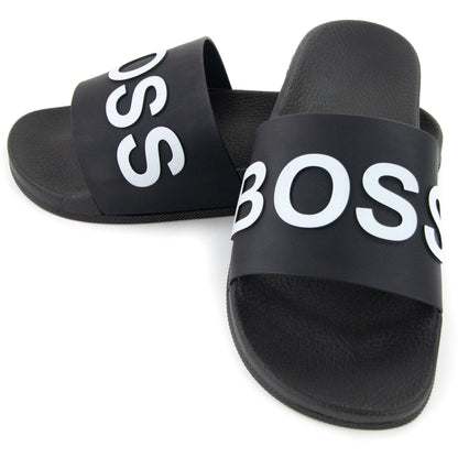 Hugo Boss Bay Logo Sliders Black 001