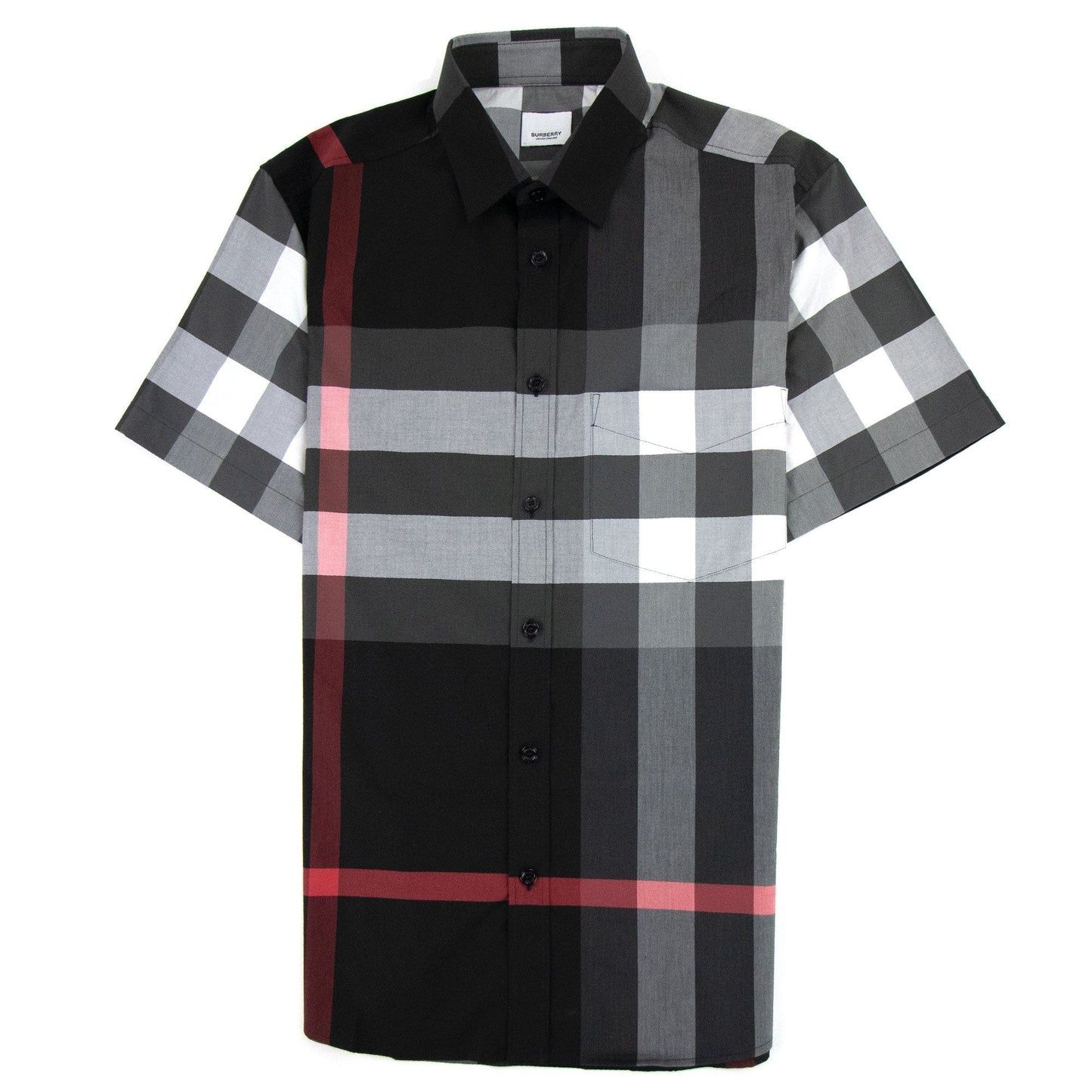 Burberry Short-sleeve Check Stretch Cotton Poplin Shirt Charcoal