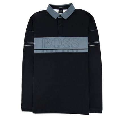 Hugo Boss Plisy 1 Block Logo Long Sleeve Polo Black 001