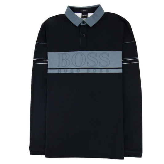 Hugo Boss Plisy 1 Block Logo Long Sleeve Polo Black 001