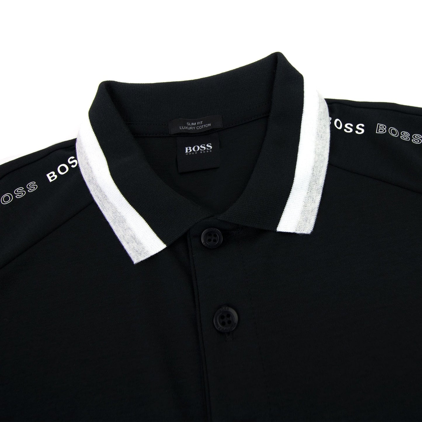Hugo Boss Paule 2 Stripped Collar Polo Shirt Black 001