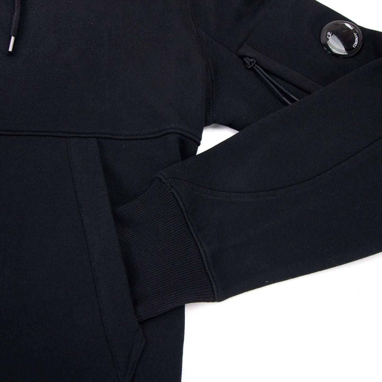 CP Company Diagonal Raised Fleece Garment Dyed Lens Hoodie Black 999