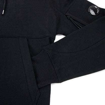 CP Company Diagonal Raised Fleece Garment Dyed Lens Hoodie Black 999