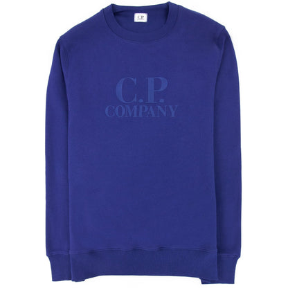 Cp Company Light Fleece Mixed Garment Dyed Logo Sweatshirt Blue 878