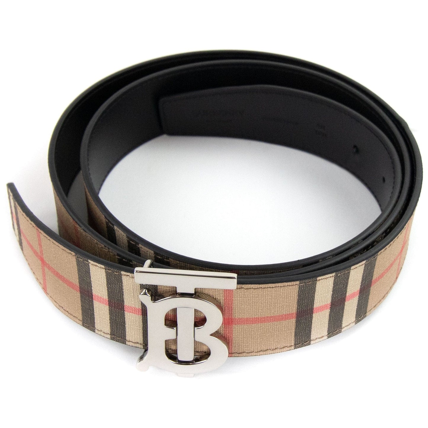 Burberry Reversible Monogram Motif Vintage Check Belt Beige