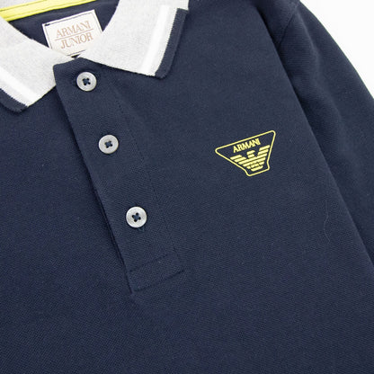 Armani Junior Logo Long Sleeve Polo Navy