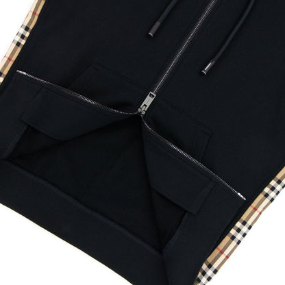 Burberry Vintage Check Panel Cotton Hooded Top Black
