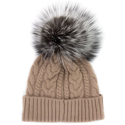 Moncler Cable Knit Pom Pom Beanie Beige