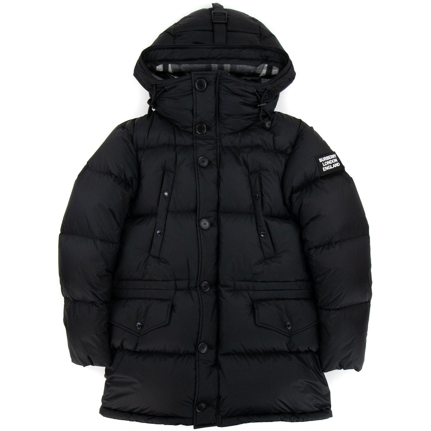 Burberry Logo Detail Hooded Puffer Coat Black
