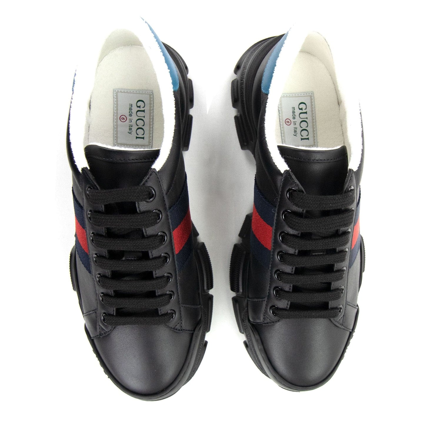 Gucci Web Stripe Low Top Sneakers Black Blue 1089