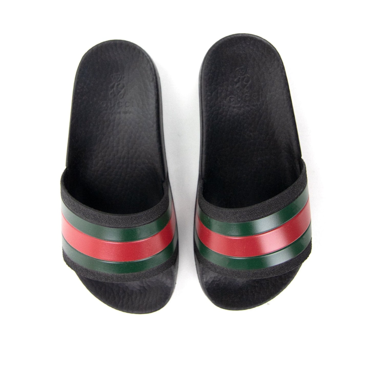 Gucci Junior Web Leather Sliders Black 1098