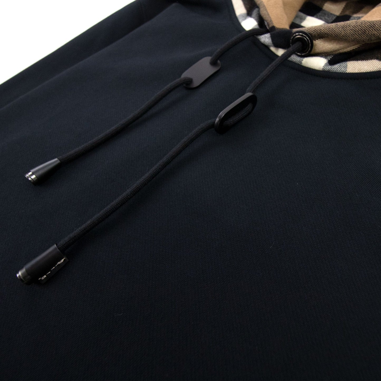 Burberry Check Hood Cotton Blend Hoodie Black