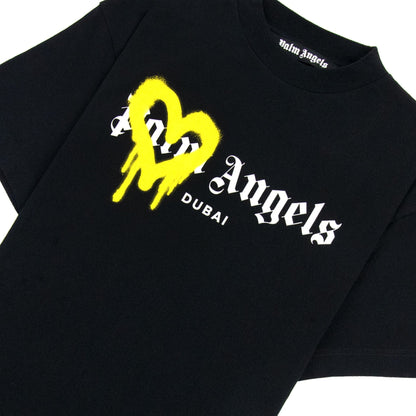 Palm Angels Dubai Heart Sprayed T Shirt Black/yellow