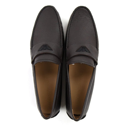 Emporio Armani Eagle Logo Leather Loafers Coconut