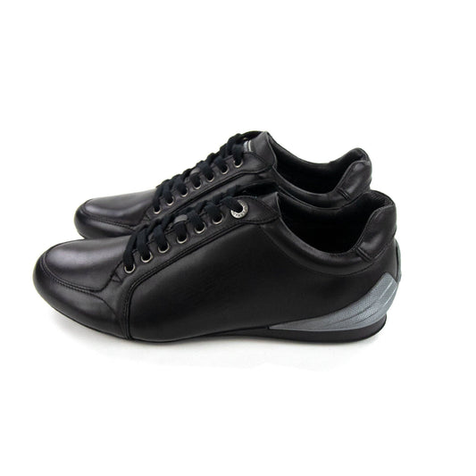 Emporio Armani Leather Eagle Trainer Antracite/nero