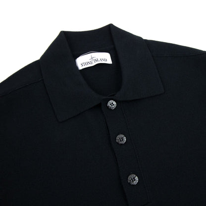 Stone Island 512a1 Stretch Wool L/s Polo Black V0029