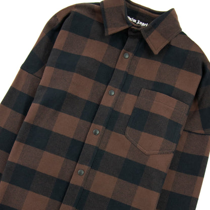 Palm Angels Classic Logo Check Overshirt Black Light Grey