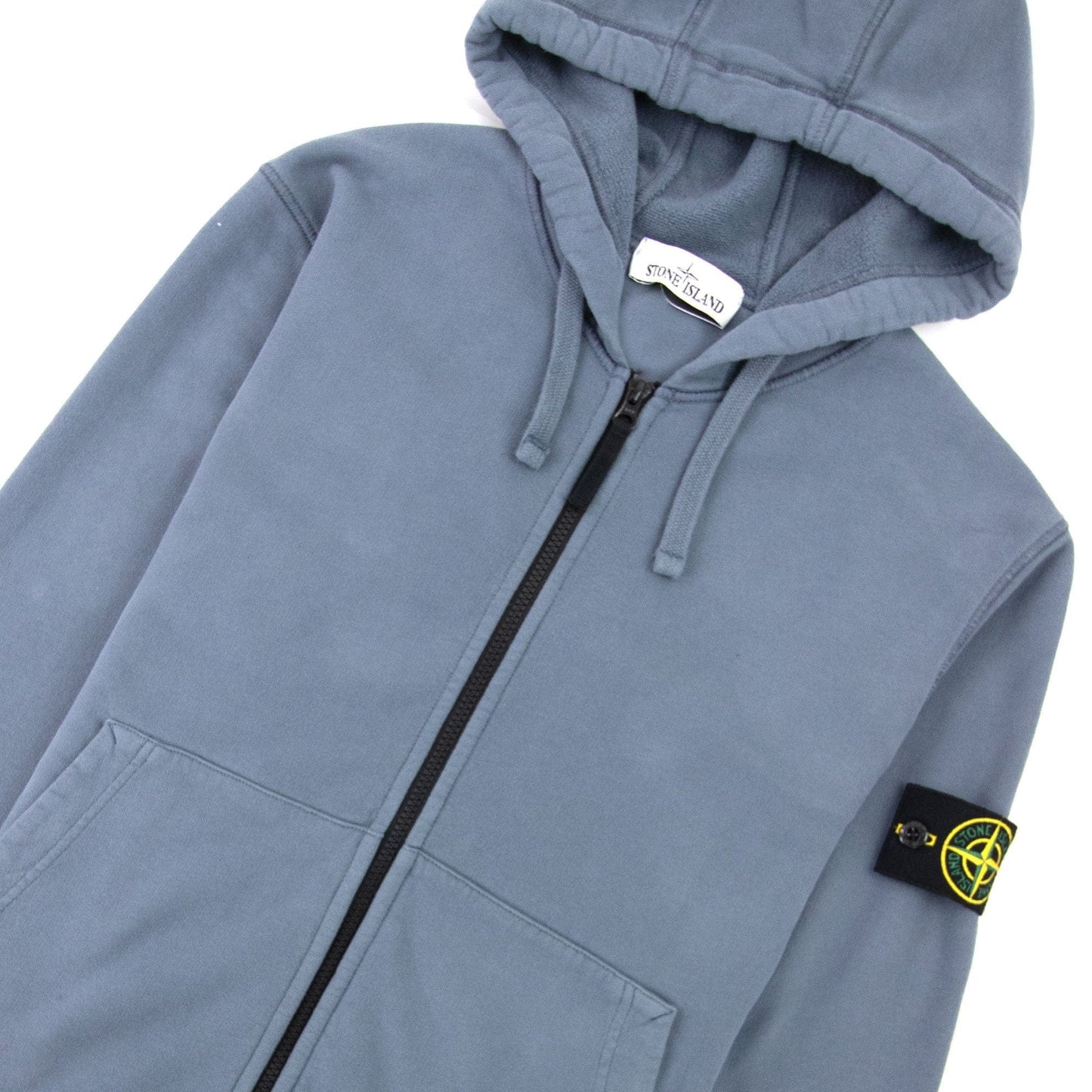 Stone Island Open Zip Up Hooded Sweatshirt Powder Blue V0046