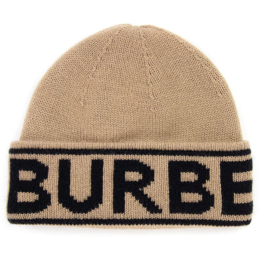Burberry Logo Intarsia Cashmere Beanie Archive Beige