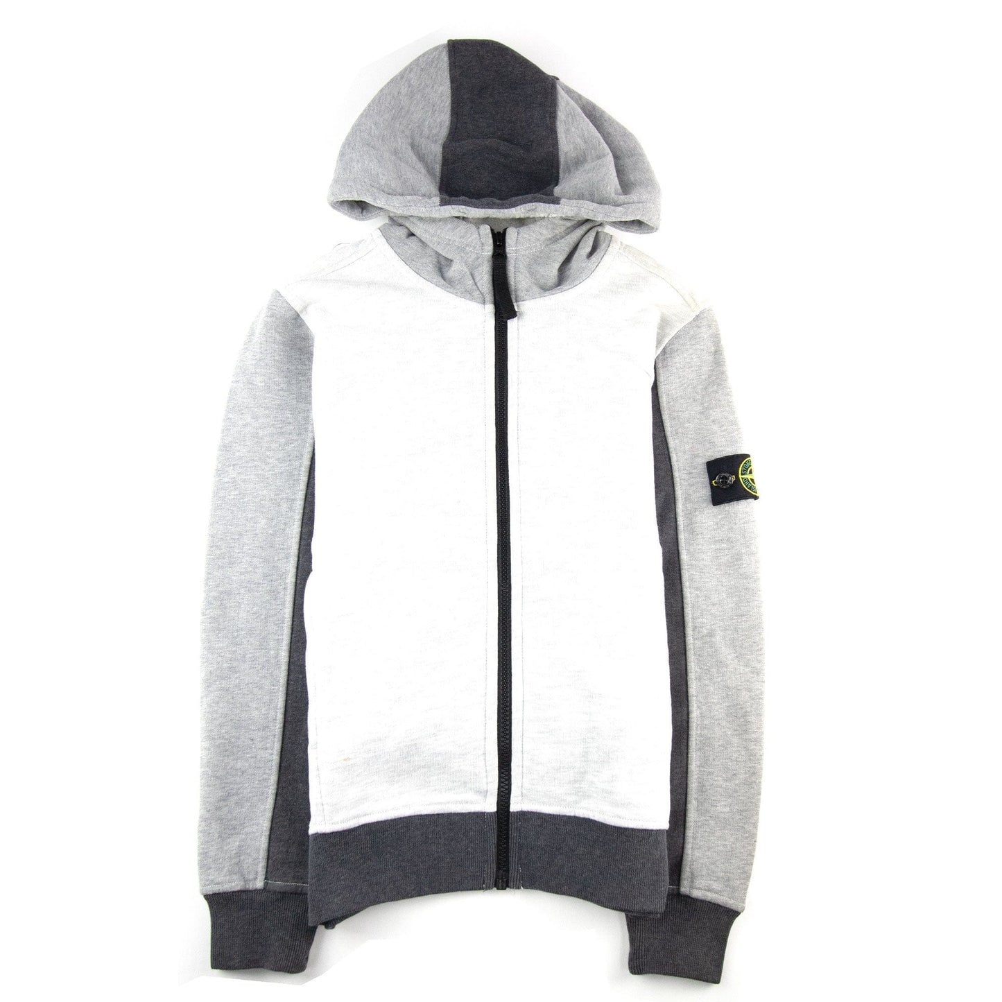 Stone Island Junior 61238 Arm Badge Zip Up Hooded Sweatshirt Grey V1063