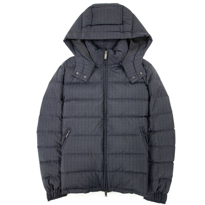 Valentino All Over Optical Valentino Print Hooded Nylon Down Navy