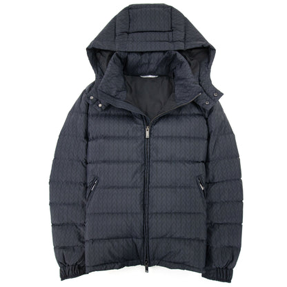 Valentino All Over Optical Valentino Print Hooded Nylon Down Navy