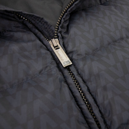 Valentino All Over Optical Valentino Print Hooded Nylon Down Navy