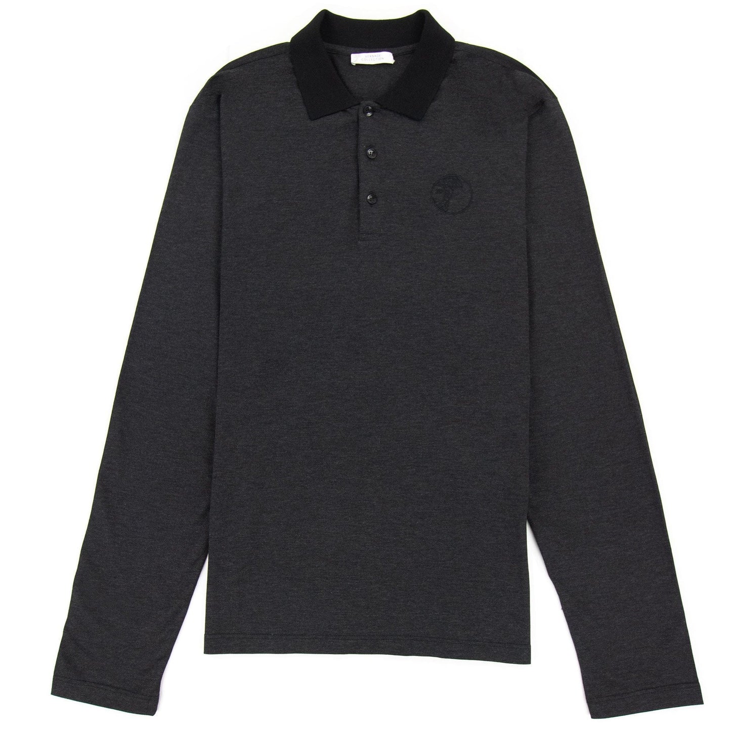 Versace Collection Embroidered Medusa Logo L/s Polo Black