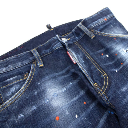 Dsquared2 Dark Ripped Red &amp; Blue Spots Wash Cool Guy Jeans Denim 470
