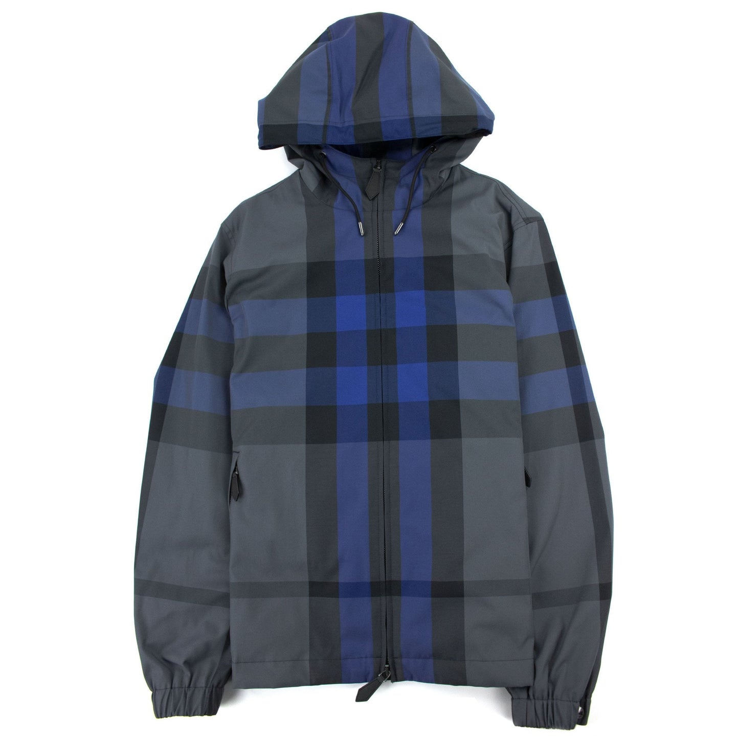 Burberry Check Cotton Blend Hooded Jacket Oceanic Blue