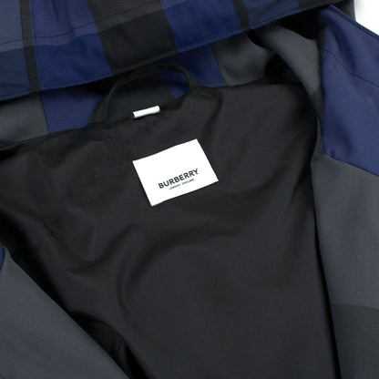 Burberry Check Cotton Blend Hooded Jacket Oceanic Blue