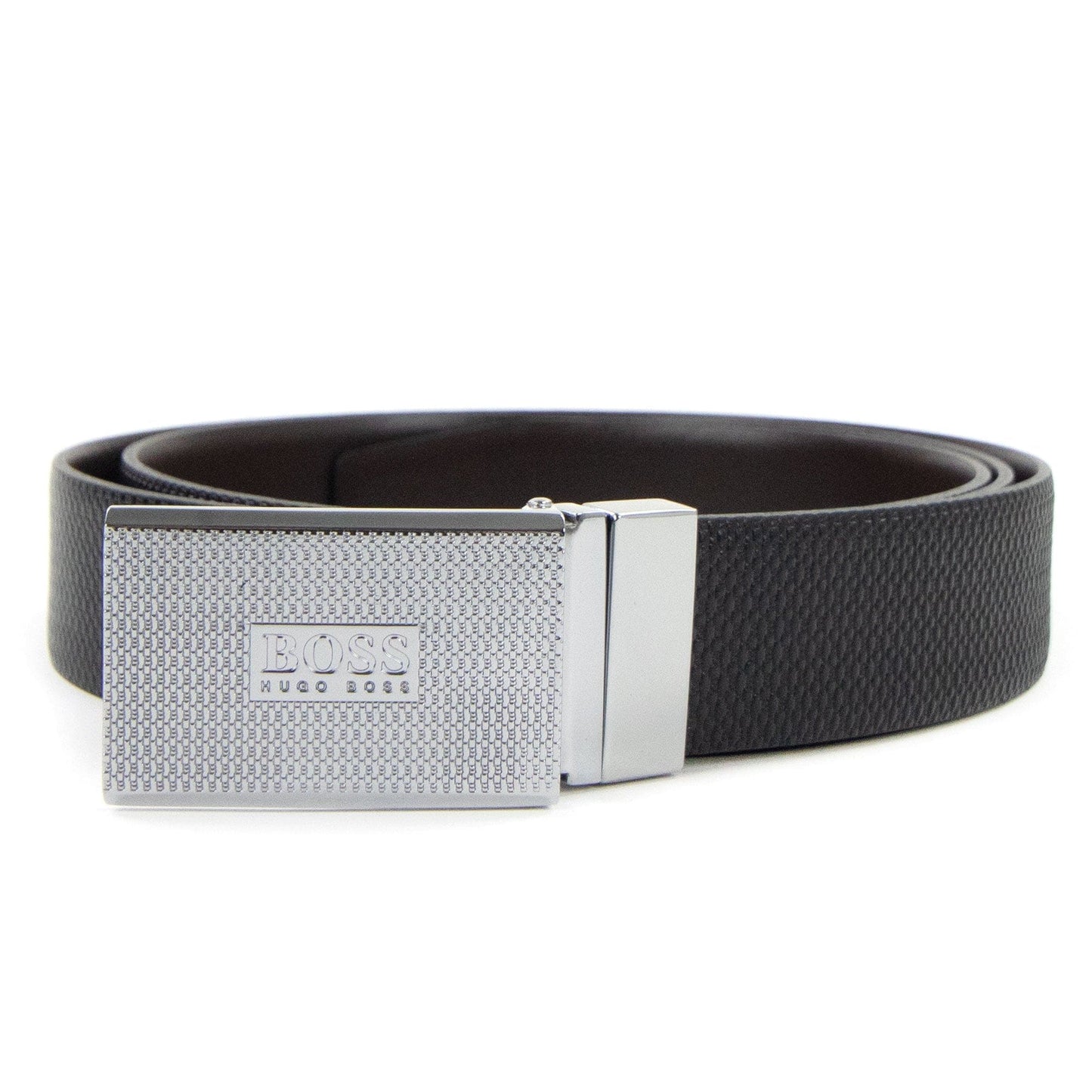 Hugo Boss Reversible Pin Plaque Buckles Leather Belt Dark Brown 002