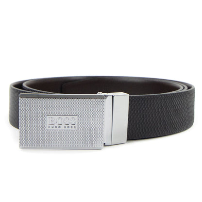 Hugo Boss Reversible Pin Plaque Buckles Leather Belt Dark Brown 002